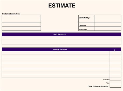 Estimate template sample 3