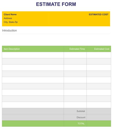 Estimate template sample 9