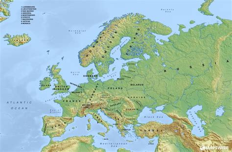 Europe Map with Rivers and Mountains