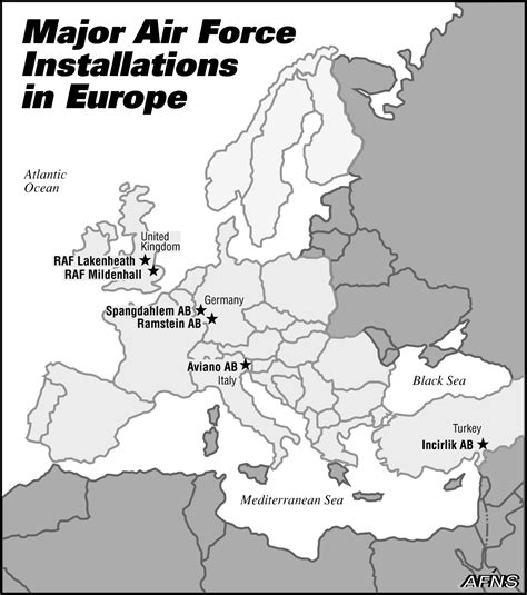 Map of major Air Force bases in Europe