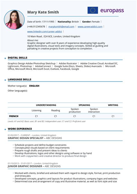 European CV Format Example 2