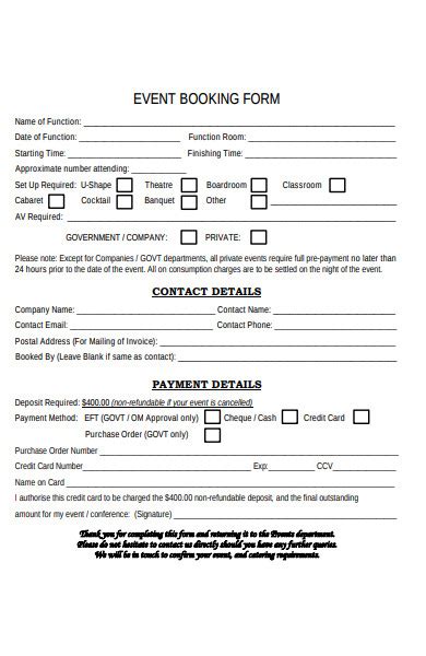 Event Booking Form Template