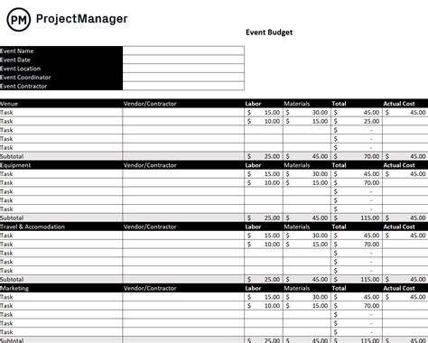 Event Budget Template Excel Example