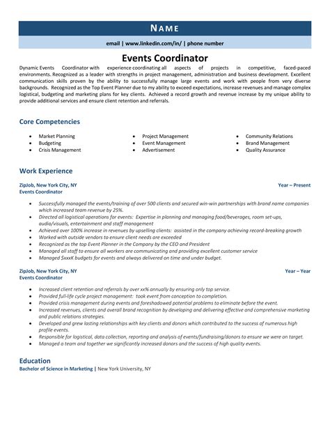 Event Coordinator Resume