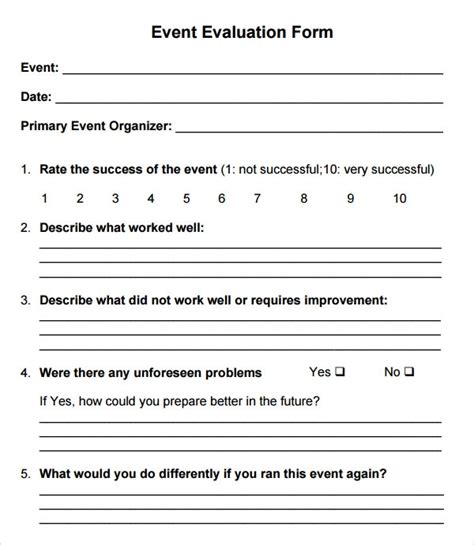 Event Evaluation Form Template