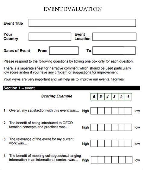 Example of an event evaluation template