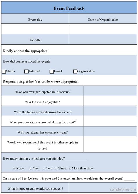 Event Feedback Form Template Sample