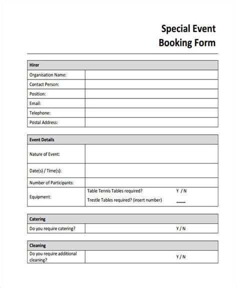 Event Form Templates in Word Examples