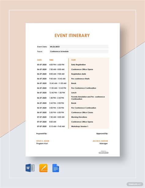 Example of an event itinerary template