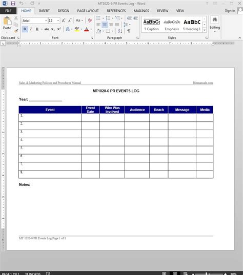 A log template for geocaching events