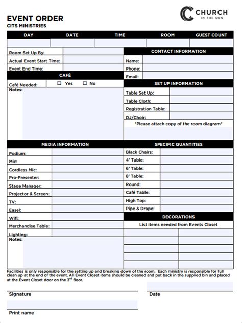 Event Order Form Template Excel