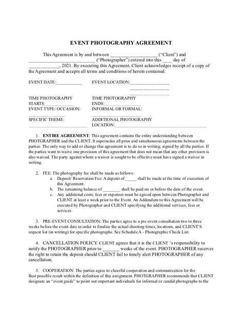 Event Photography Contract Template