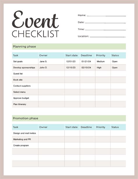 Event Planning Checklist Template