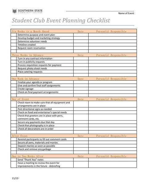 Event planning checklists in Excel download free