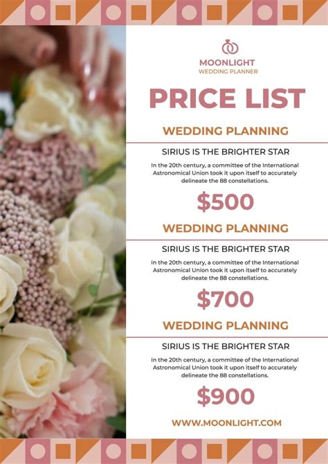 Event Planning Price List Template