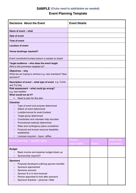 Event Planning Template Word Doc