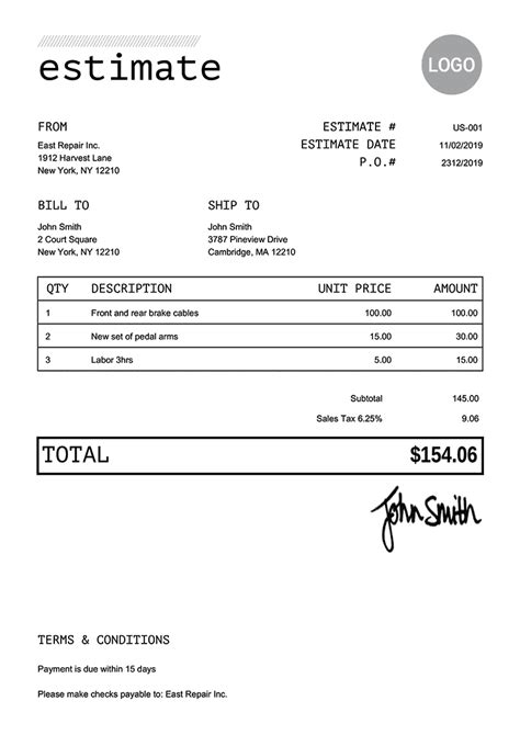 Event Planning Work Estimate Template in Word Sample