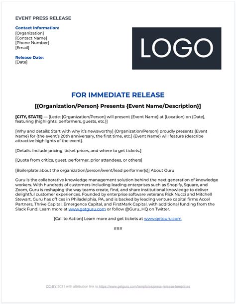 Event Press Release Template