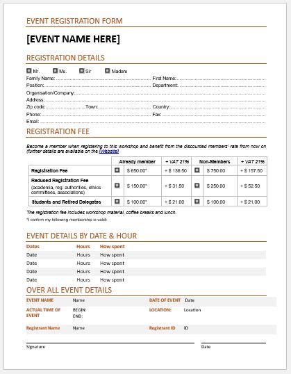 Event Registration Template in Word