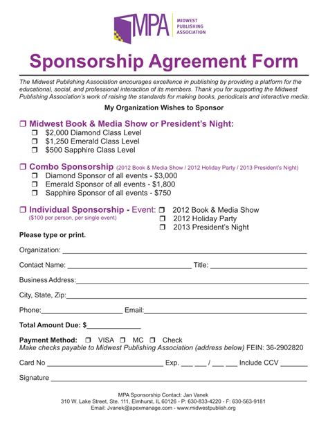 Event Sponsorship Form Template