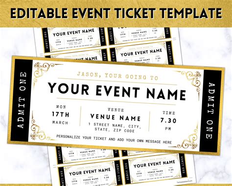 Event ticket templates with space for event details and ticket number