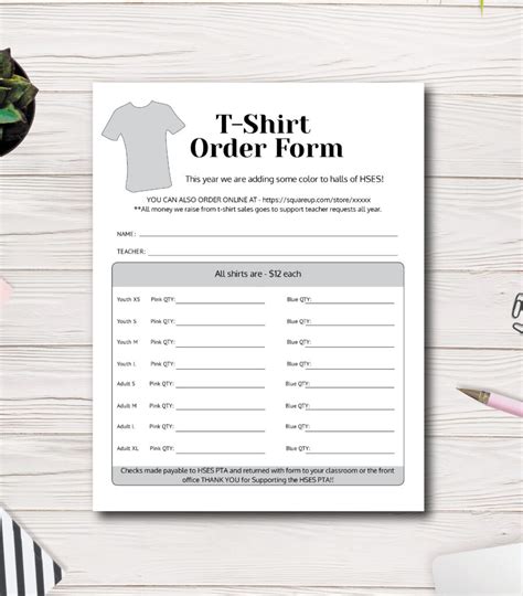 Event t-shirt order form template