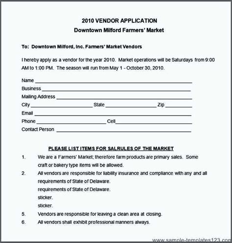 Event Vendor Form Template Sample