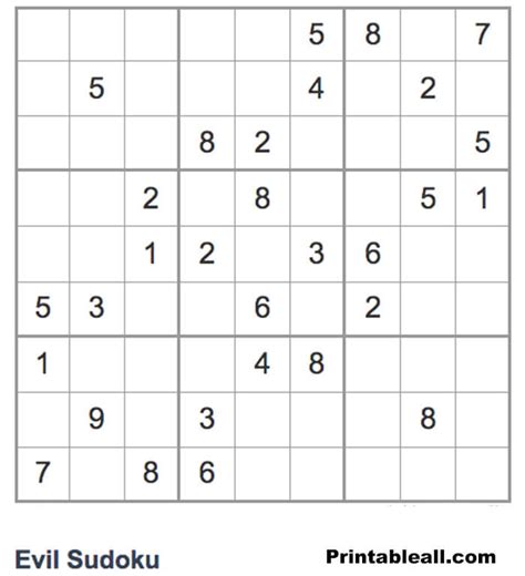 A printable evil Sudoku puzzle with a unique shape and challenging clues