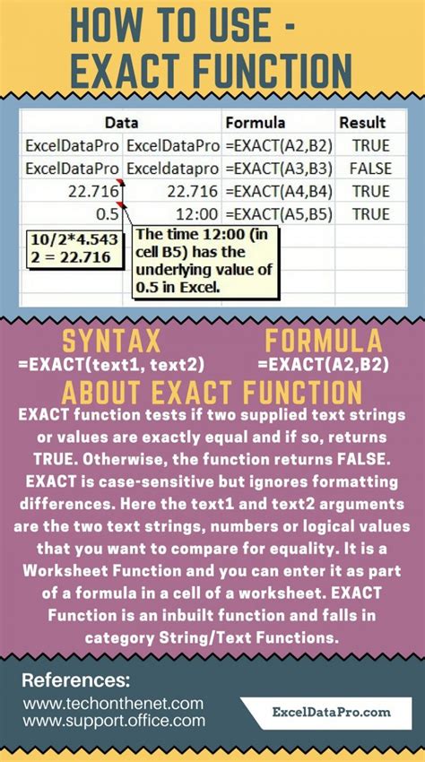 Using the EXACT function to compare text columns in Excel