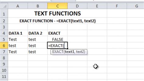 Using the EXACT function in Excel