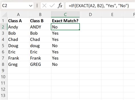 Exact Match Formula in Excel