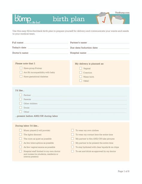 An example of a visual birth plan template