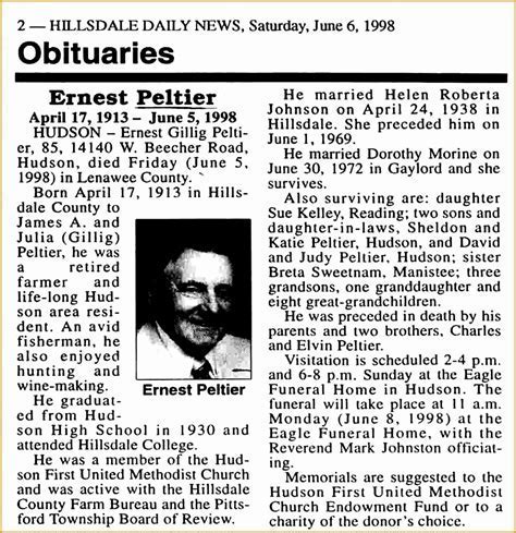 Examples of recent obituaries