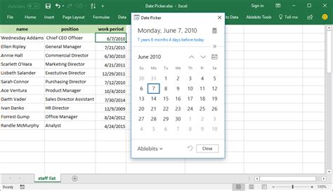 Excel 365 Date Picker Add-in