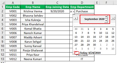 Excel 365 Date Picker Example 3