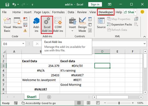 Excel Add-ins Tab