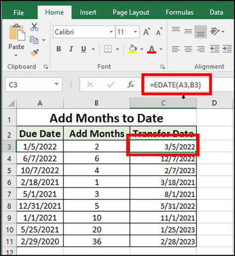 Adding months to a date in Excel using DATE function