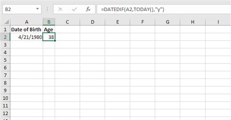 Age Formula Syntax in Excel