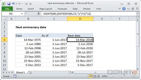 Excel Anniversary Date Template