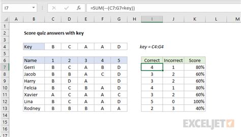 Filling in Answers in Excel