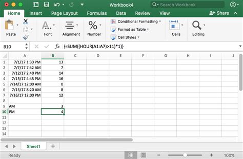 Excel Array Formula for Counting