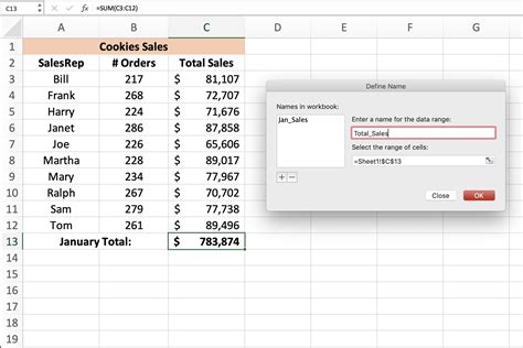 Excel array formula named ranges