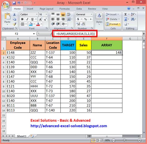 Excel array functions examples