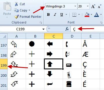 Arrow Characters in Excel