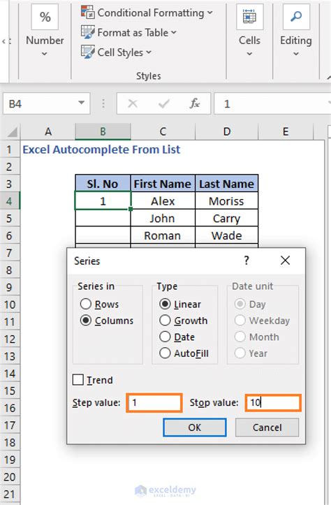 Excel Autocomplete Screenshot