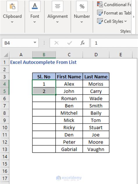 Excel AutoComplete example 5