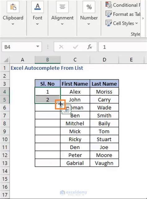 Excel AutoComplete example 6