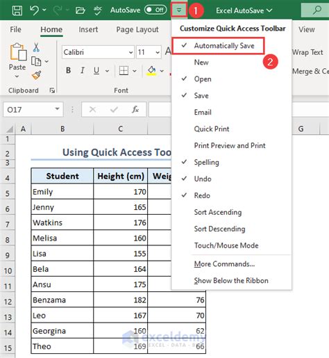 Excel Autosave Feature