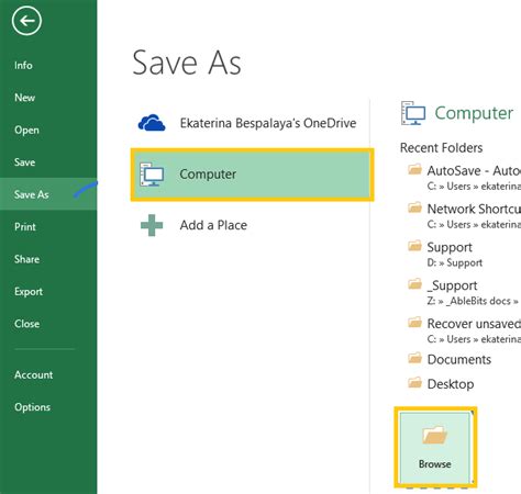 Excel Autosave File Location