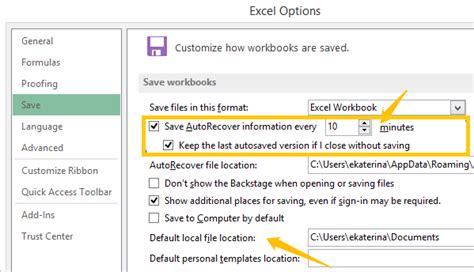 Excel Autosave File Location Autosave Interval